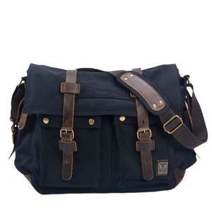 Tote Bags: Men's Canvas With Leather Crossbody Bag, 17" Laptop Bag TC638 | TOUCHANDCATCH NZ