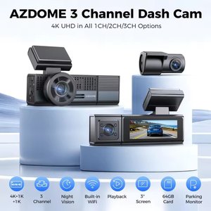AZDOME M500 4K Dash Cam 3 Channel Front Rear Cabin DVR with Night Vision & 2&hellip;