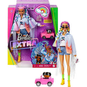 Barbie Fashionista Extra Doll #5 in Long-Fringe Denim Jacket with Pet Puppy