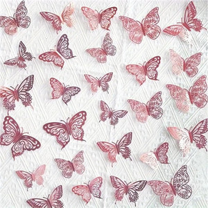 Metallic Pink Card Butterfly Cake Decorations x12