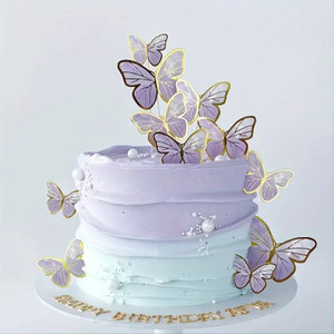 Products: Butterfly Card Cake Decorations - Purple and Gold