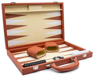 Chess Classic Games: LPG: Leather Backgammon Set - Brown