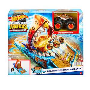 Vehicles-Playmats and Playsets: Hot Wheels Monster Trucks Arena Smashers Treasure Chomp Challenge