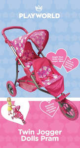 Playworld: Playworld 3 Wheel Twin Jogger Dolls Pram
