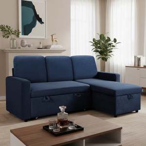 Living Room: Amy 3 Seater Sofa Bed with Storage - Blue