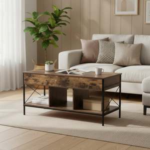 Coffee Tables: Vault Lift-Top Storage Coffee Table - Rustic Brown