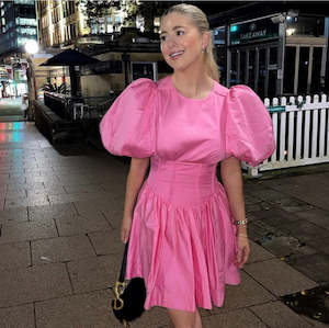 Pink: AJE - GIANNA PUFF SLEEVE MINI DRESS - 12