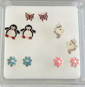 925 Sterling Silver: 925 Sterling Silver Children's Ear Stud Box Set (5 pairs) - SS411