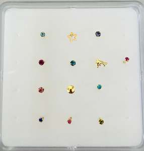 925 Sterling Silver: 925 Sterling Silver Gold-Plated Ball-End Nose Stud Box Set (13 studs) - SS410