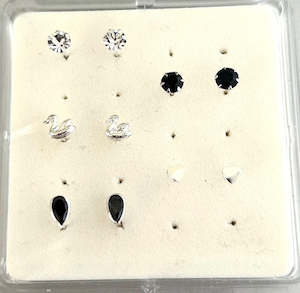 925 Sterling Silver: 925 Sterling Silver Ear Stud Box Set (5 pairs) - SS409