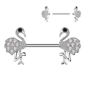 Barbells: SS316L Jewelled Flamingo Nipple Barbell - N250