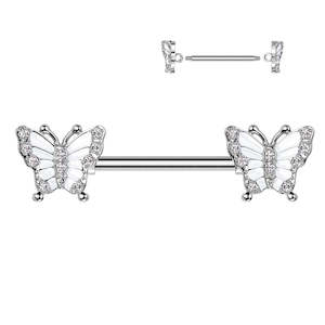 SS316L Jewelled Butterfly Nipple Barbell - N251