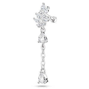 Barbells: SS316L Jewelled Cluster Leaf Barbell with Long Chain Dangled Pear - E423