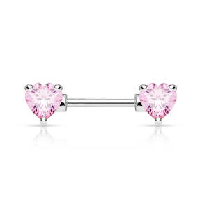 Barbells: SS316L Pink Jewelled Heart Nipple Barbell - N145