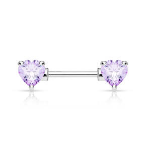 SS316L Purple Jewelled Heart Nipple Barbell - N145