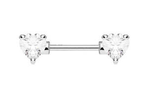 Barbells: SS316L Crystal Jewelled Heart Nipple Barbell - N145