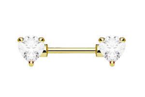Gold Jewelled Heart Nipple Barbell - N145B