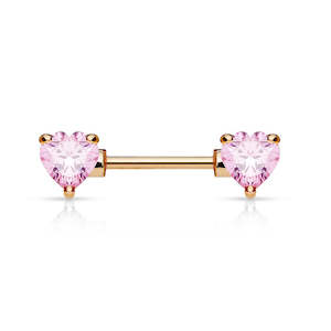 Rose Gold Jewelled Heart Nipple Barbell - N145C