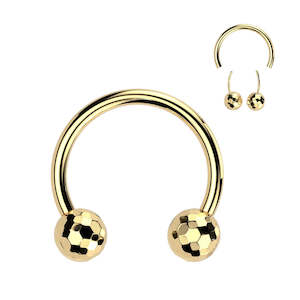 Titanium Gold Threadless Push In Circular Barbell with Multi-Faceted Balls - TT143A