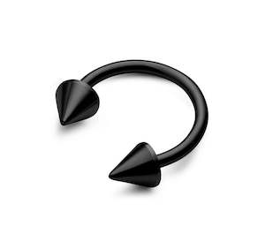 Circular Barbells: Black Circular Barbell with Spikes 16 Gauge - BKBCSNN