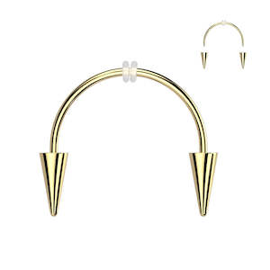 Circular Barbells: Gold Smiley Vampire Fangs Circular Barbell - E635A