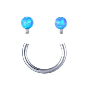 Circular Barbells: Titanium High Polish Blue Opal Jewelled Internally Threaded Circular Barbell - TI-124