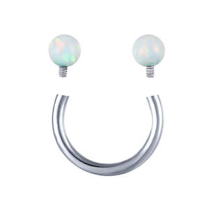 Circular Barbells: Titanium High Polish White Opal Jewelled Internally Threaded Circular Barbell - TI-124A