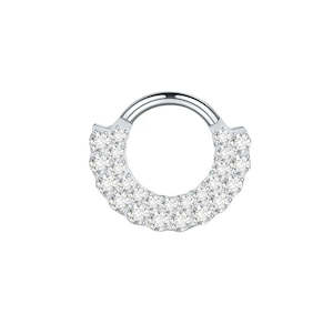Hinged Rings: Titanium High Polish Jewelled Hinged Septum/Daith Ring - TI-135
