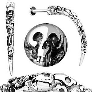 Mens Jewellery: SS316L Skull Carved Long Claw Ear Lobe Labret - E624