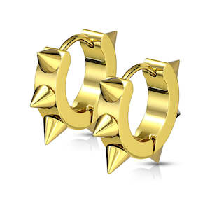 Gold Hinged Hoop Earrings with Spikes (1 pair) - E522A