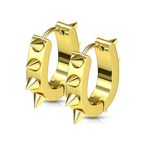 Gold U Shaped Hinged Hoop Earrings with Spikes (1 pair) - E520A
