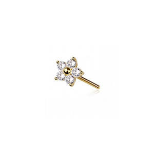 Nose Studs: Titanium Gold Jewelled Flower Threadless Push In Top (Base Sold Separately) - TT175A