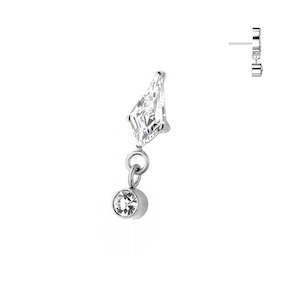 Titanium High Polish Jewelled Threadless Push In Top with Jewelled Dangle (Base &hellip;