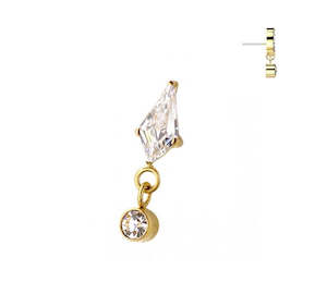 Nose Studs: Titanium Gold Jewelled Threadless Push In Top with Jewelled Dangle (Base Sold Separately) - TT176A