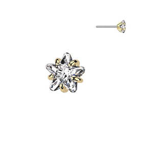Nose Studs: Titanium Gold Prong Set Jewelled Star Threadless Push In Top (Base Sold Separately) - TT168A