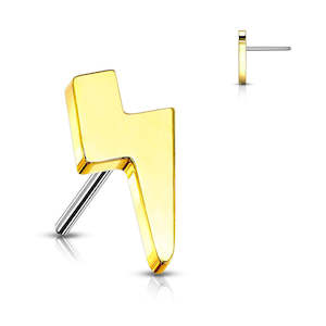 Nose Studs: Titanium Gold Threadless Push In Lightning Bolt Top (Base Sold Separately) - TT70A