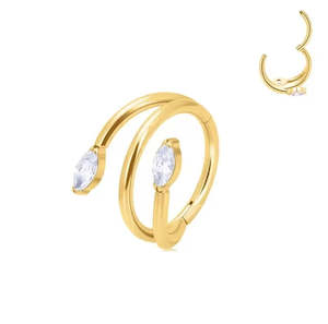 Daith: Titanium Gold Jewelled Twister Hinged Septum/Daith Ring - TI-226A