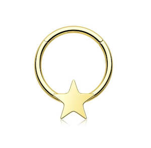 Daith: Titanium Gold Star Hinged Septum/Daith Ring 14/18 Gauge - TI-222A