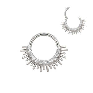 Titanium High Polish Jewelled Hinged Septum/Daith Ring - TI-216