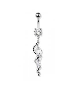 Piercing Jewellery: SS316L Jewelled Fancy Banana Bar with Swirl Bead Hanging Dangle - 553