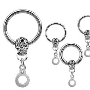 Mens Jewellery: SS316L Clip-in Skull and Handcuff Dangle Circular Barbell - E513