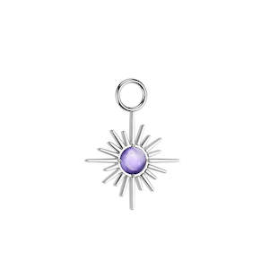 Titanium High Polish Amethyst Centre Starburst Dangle Charm for Hinged Ring - CHARM44