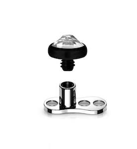Black Titanium Jewelled Head with High Polish Base for Dermal Piercings - BKTIADJ