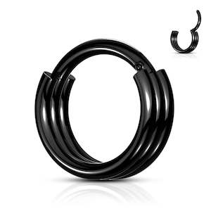 Hinged Rings: Black Triple Layered Hoop Hinged Segment Ring - E537B