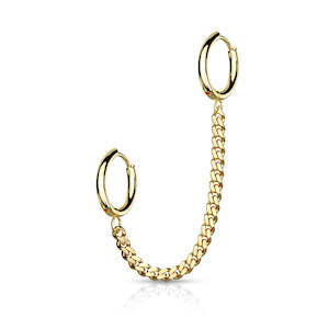 Hinged Rings: Gold Chain Linked Round Clicker Hoops for Helix 18 Gauge - E230A