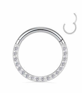 Titanium High Polish Jewelled Hinged Segment Hoop Ring 18 Gauge - TI-45