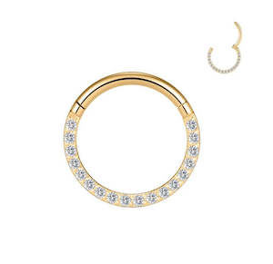 Titanium Gold Jewelled Hinged Segment Hoop Ring 18 Gauge - TI-45A