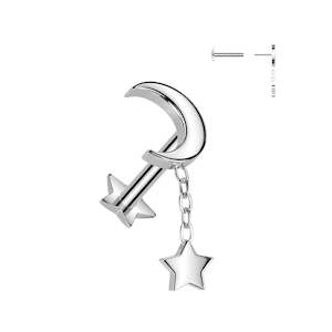 Titanium High Polish Crescent Moon Top and Star Dangle Threadless Push In Labret&hellip;