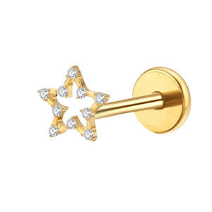 Titanium Gold Jewelled Star Internally Threaded Labret - TI-248A