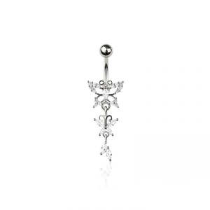 Piercing Jewellery: SS316L Jewelled Butterfly Dangles Fancy Banana Bar - 579